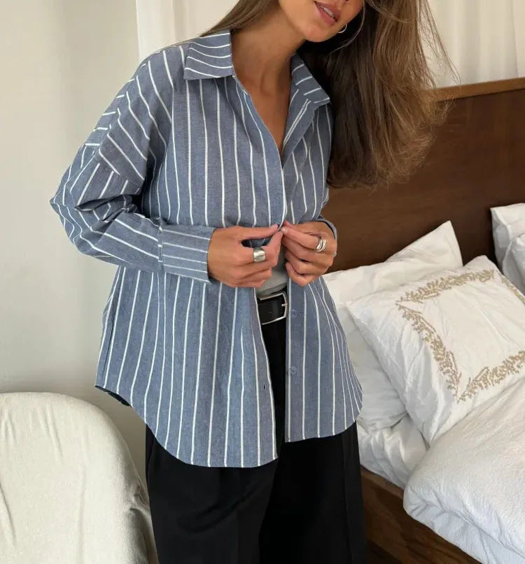 Elina Striped Long-Sleeve Shirt Jacket