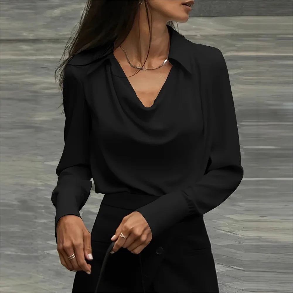 Elena Cowl Neck Fold-Over Blouse