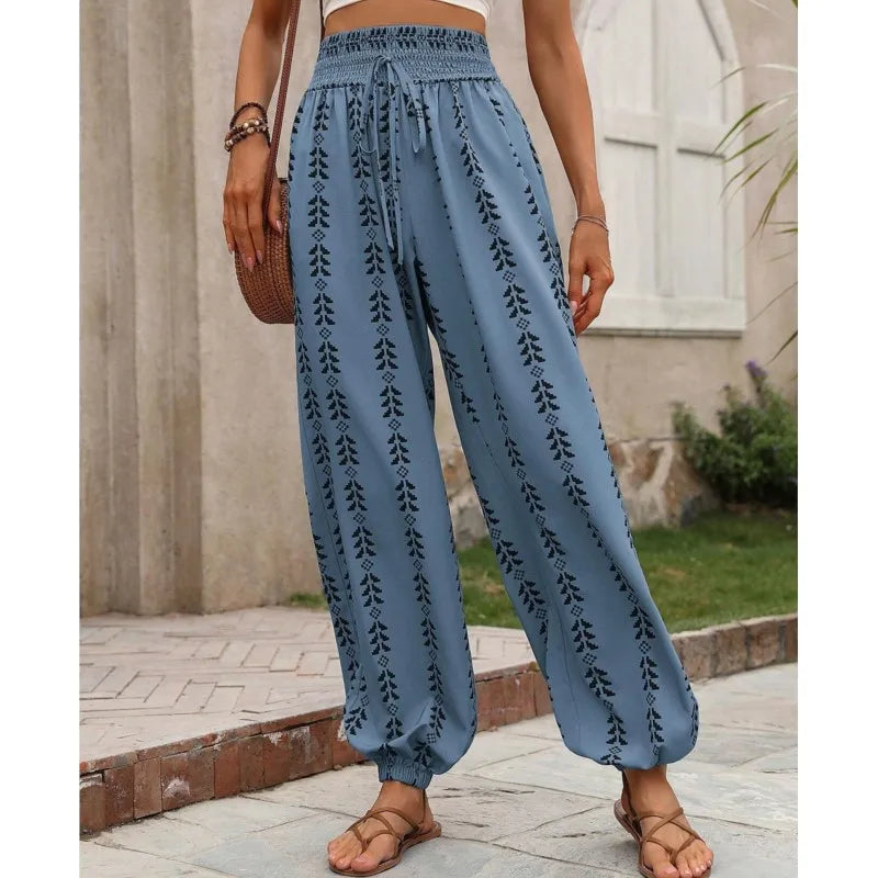 Noa Grid Wide-Leg Lantern Pants
