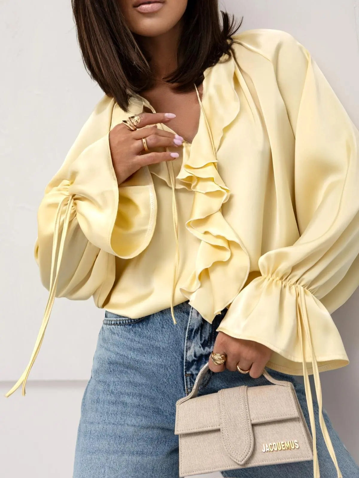 Vianna Ruffle Sleeve Tuxedo Shirt