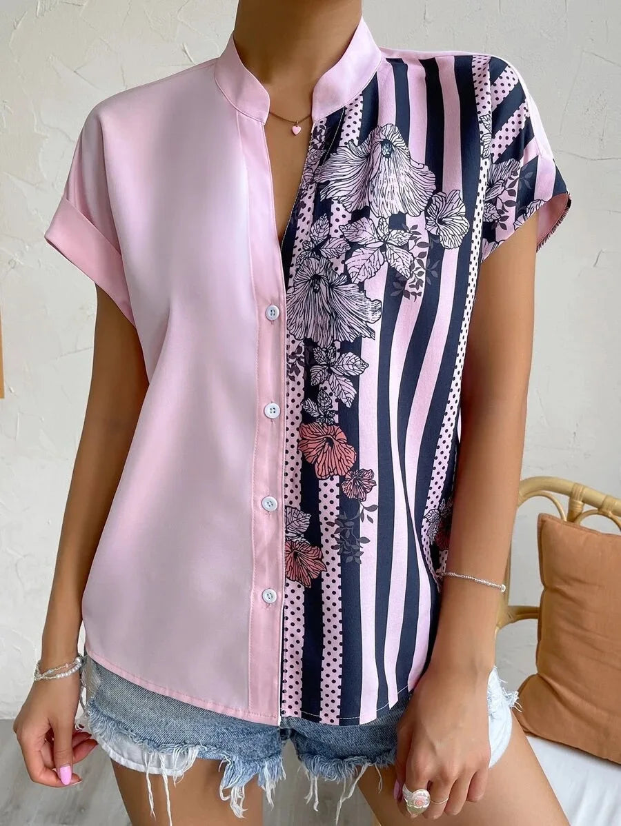 Liora Contrast Floral Button Blouse