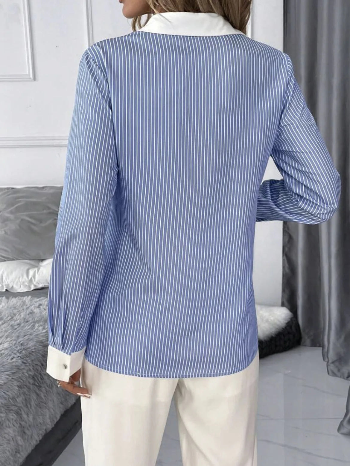 Elodie Striped Korean-Style Blouse