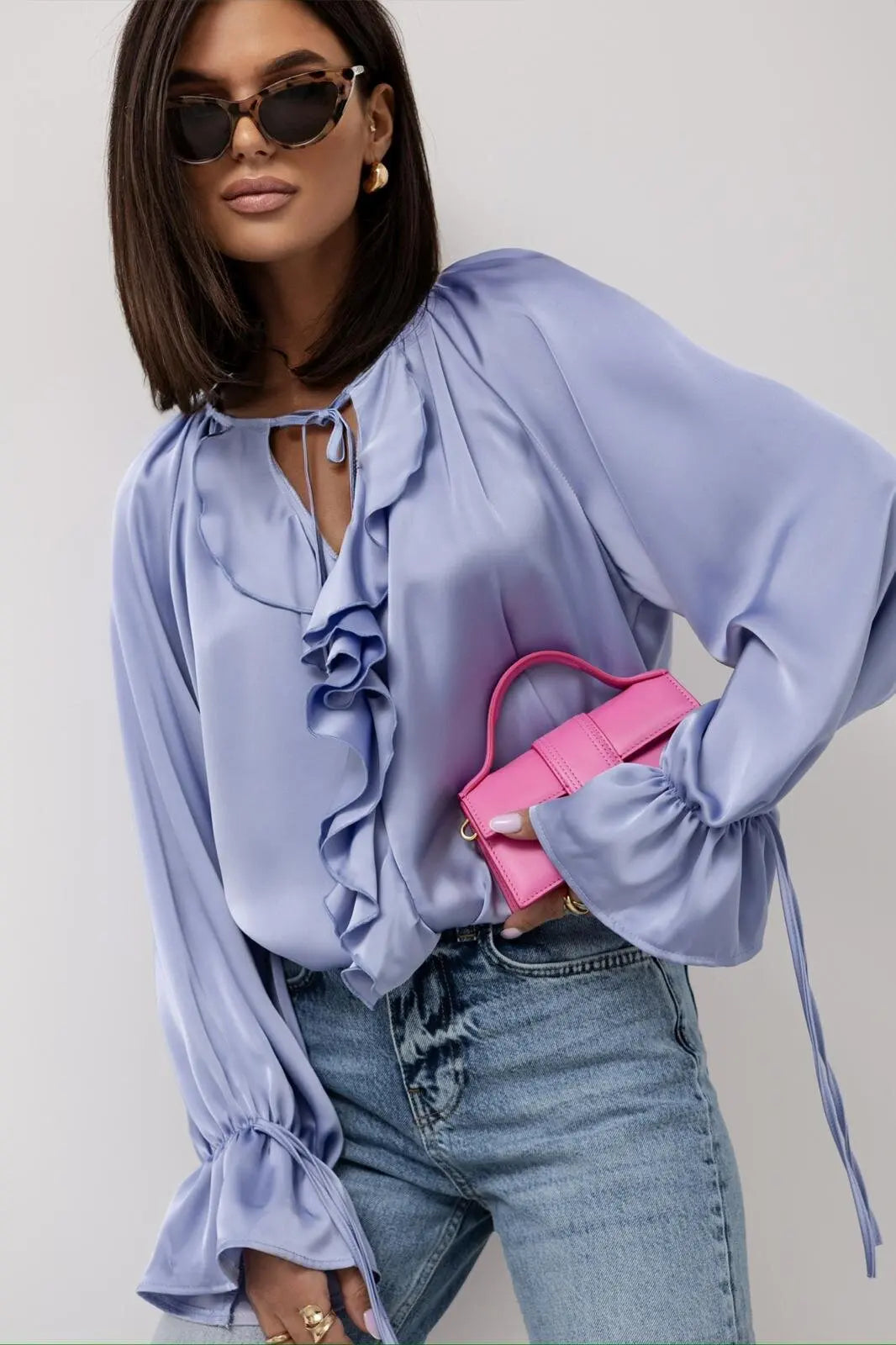 Vianna Ruffle Sleeve Tuxedo Shirt