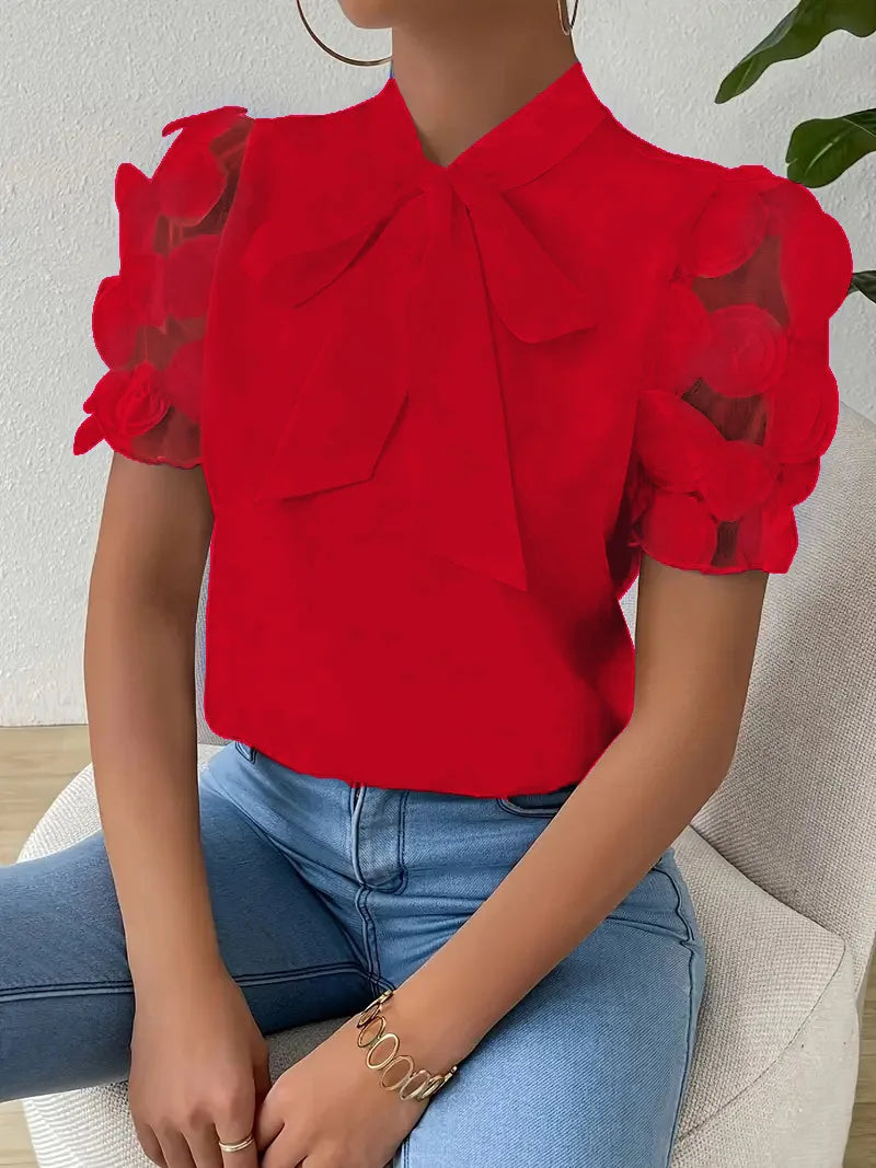 Vivienne Bow Neck Mesh Blouse