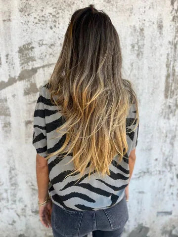 Sara Lace-Up Zebra Print Blouse