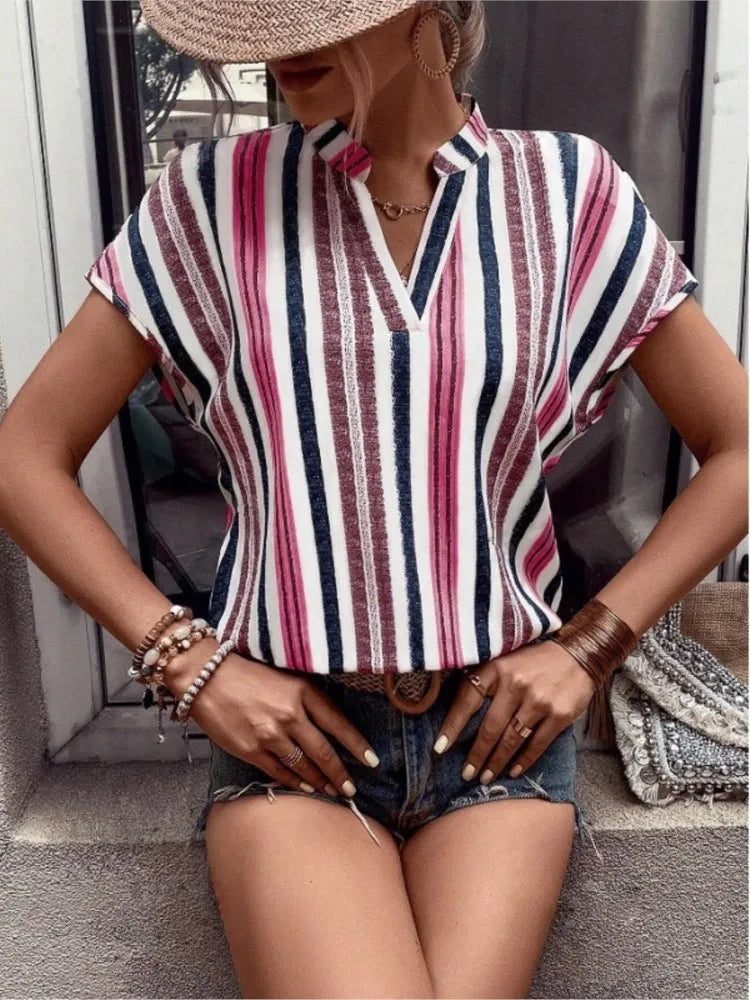 Rivka Striped V-Neck Batwing Top