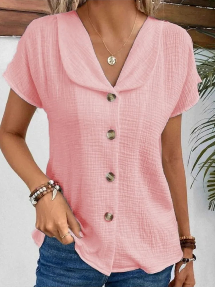 Clara V-Neck Buttoned Blous