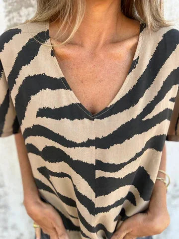 Sara Lace-Up Zebra Print Blouse