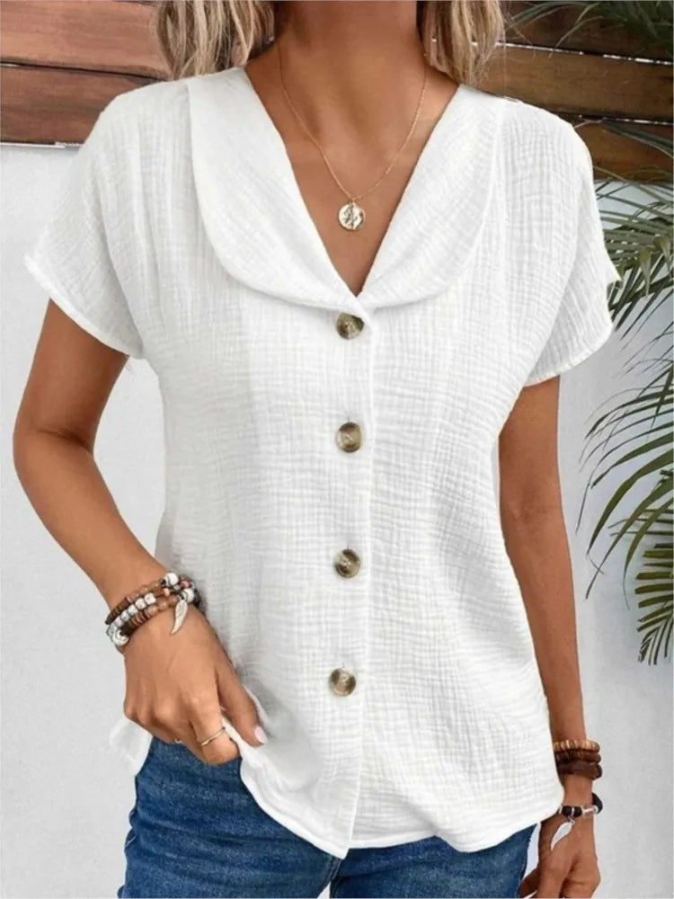 Clara V-Neck Buttoned Blous