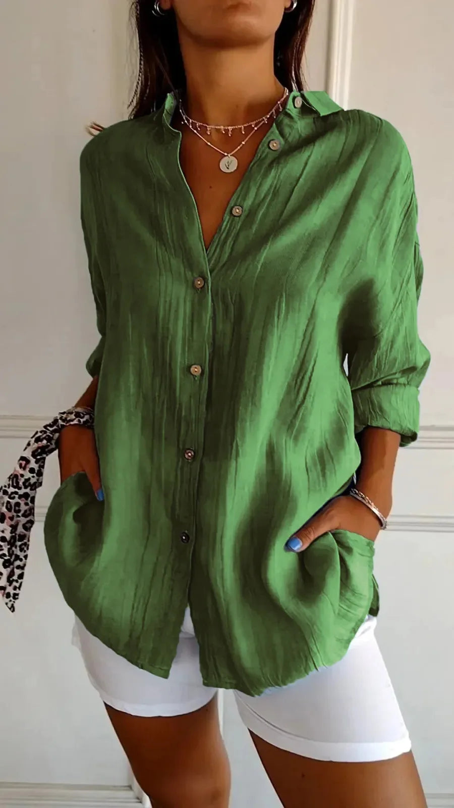Selene Pleated Button-Up Blouse