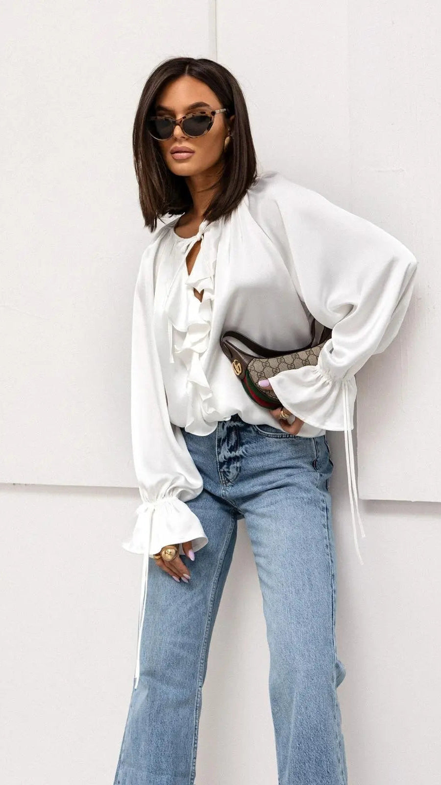 Vianna Ruffle Sleeve Tuxedo Shirt