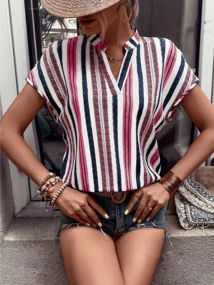 Rivka Striped V-Neck Batwing Top