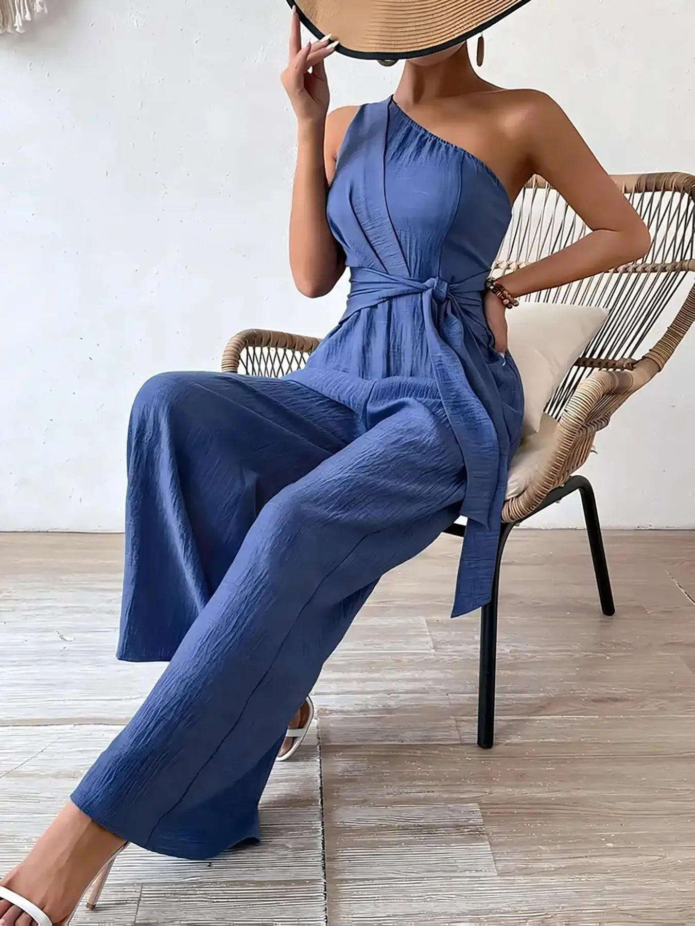 Mirella One-Shoulder Belted Jumpsuit