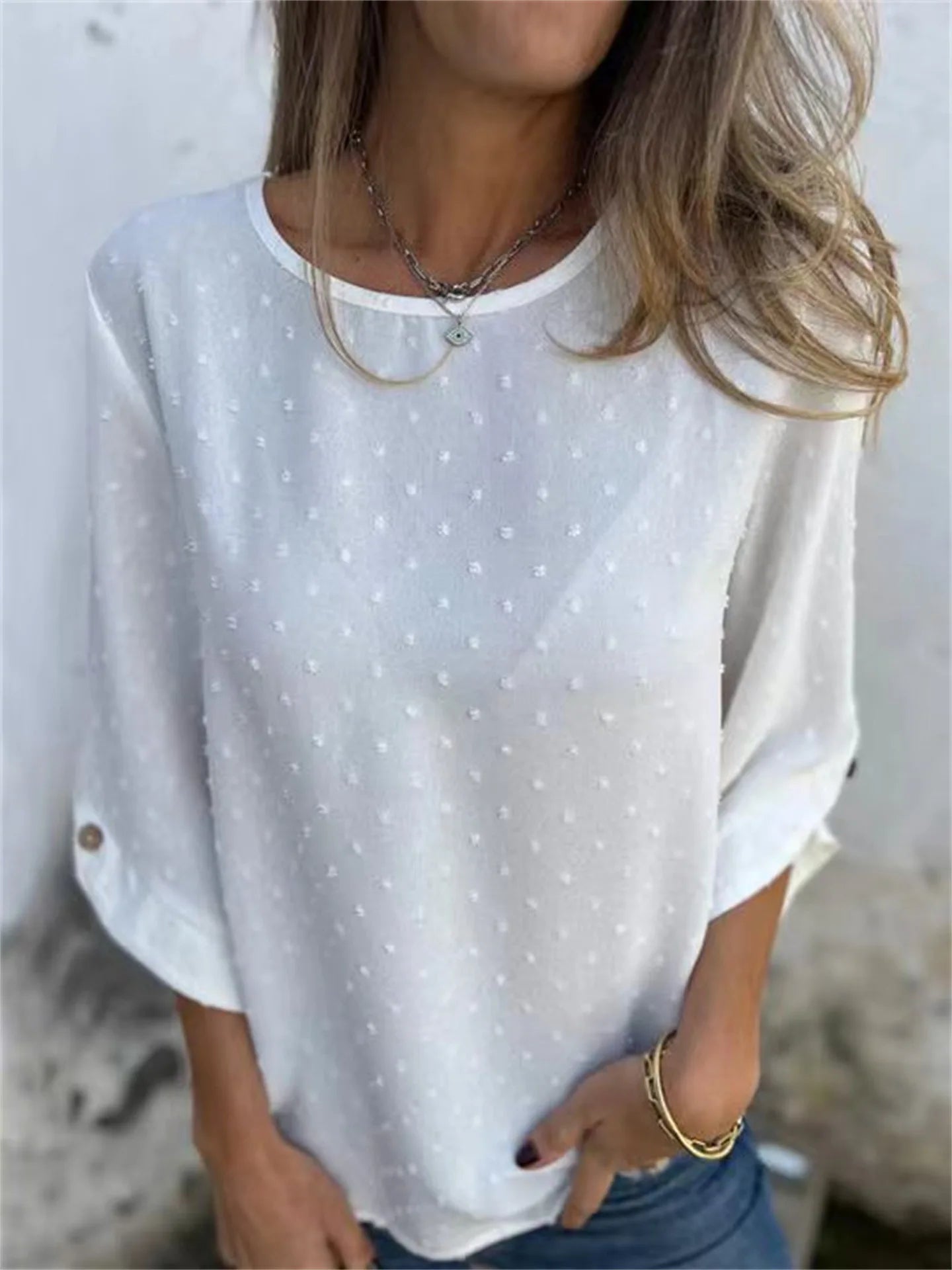 Alina Jacquard White Blouse