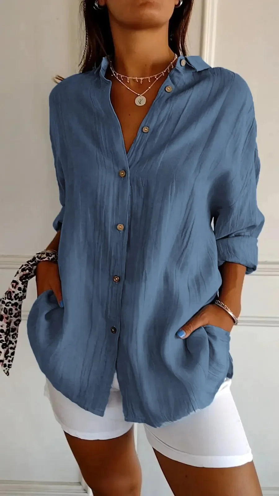 Selene Pleated Button-Up Blouse