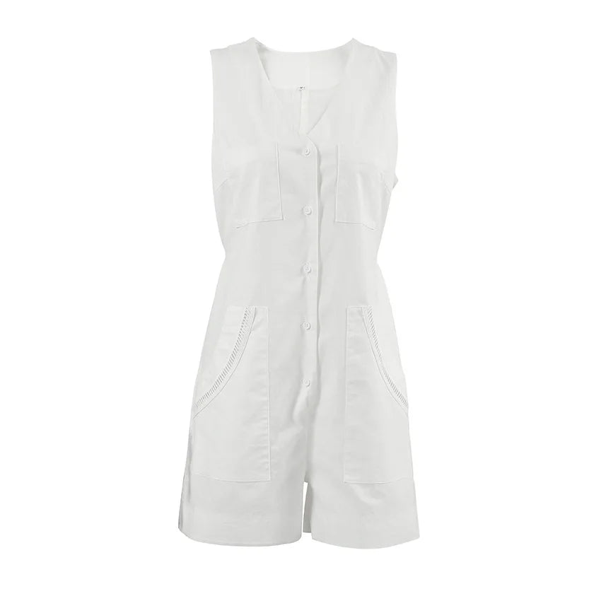 Luna Cotton-Linen V-Neck Romper