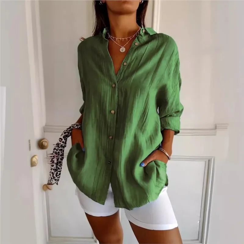 Selene Pleated Button-Up Blouse