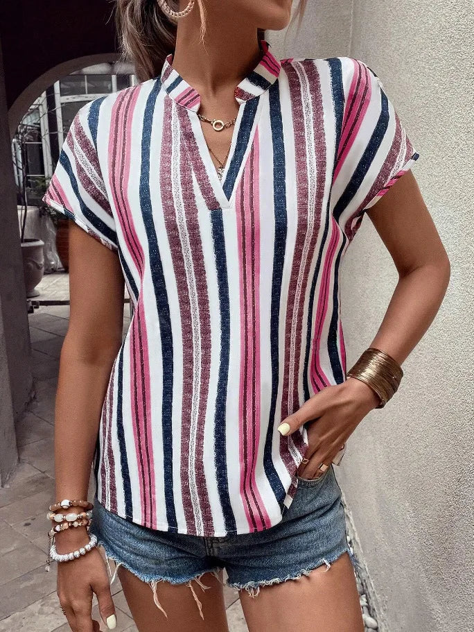 Rivka Striped V-Neck Batwing Top