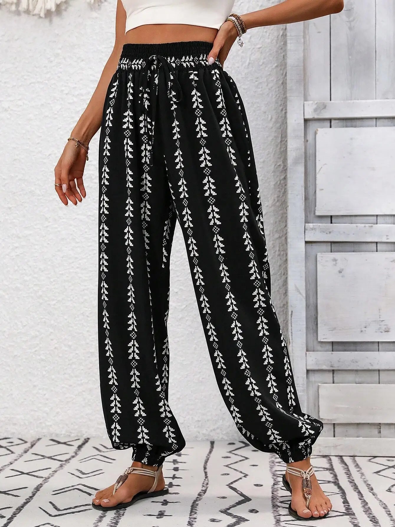 Noa Grid Wide-Leg Lantern Pants