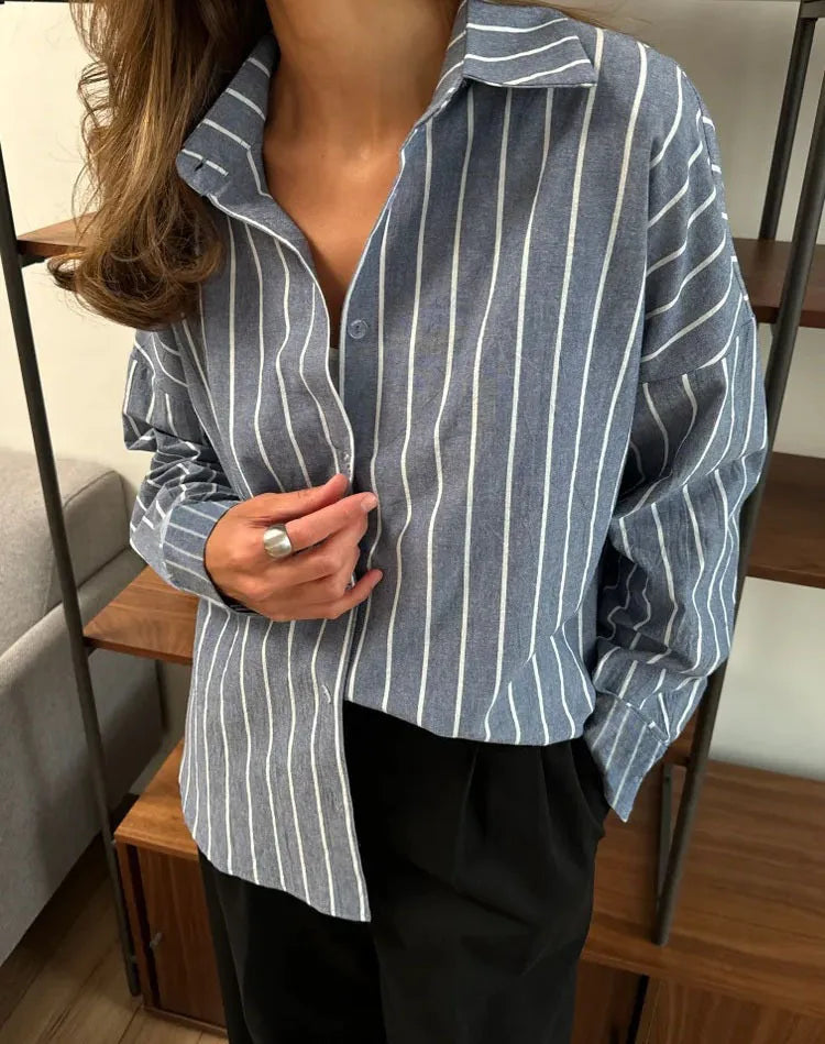 Elina Striped Long-Sleeve Shirt Jacket