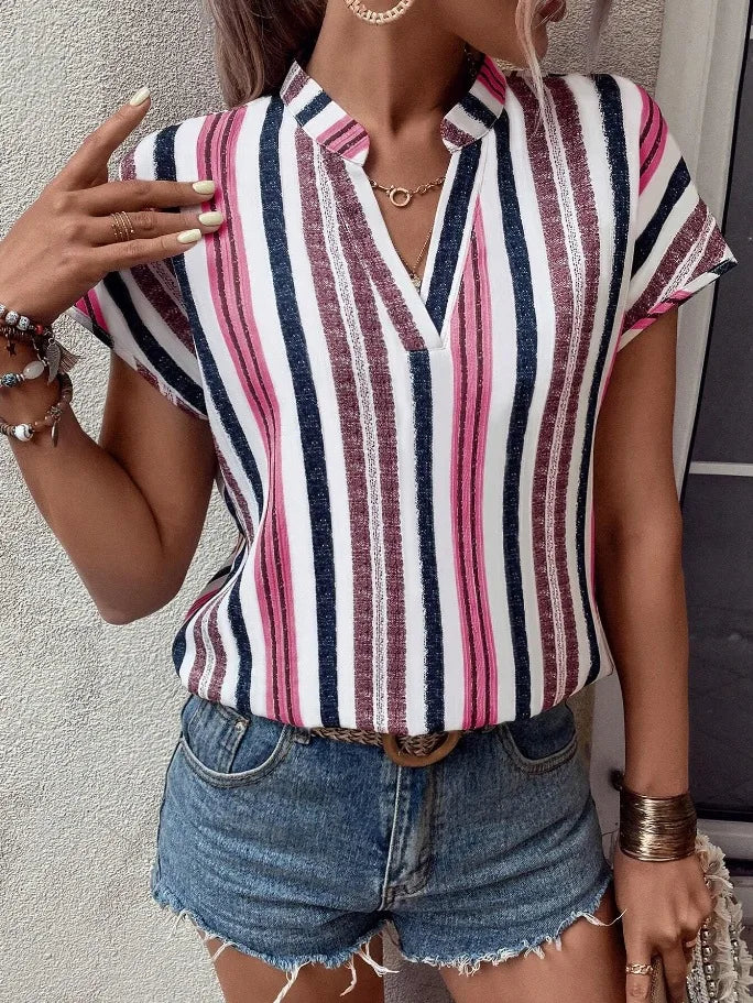 Rivka Striped V-Neck Batwing Top