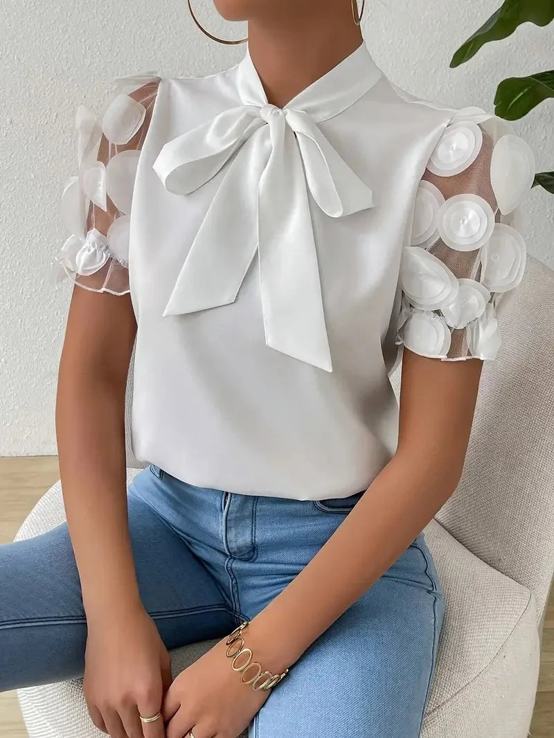 Vivienne Bow Neck Mesh Blouse