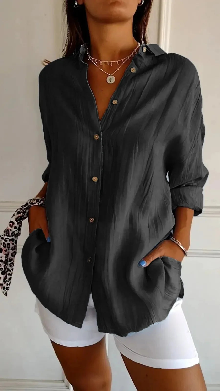 Selene Pleated Button-Up Blouse