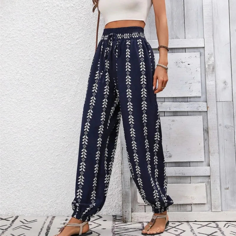 Noa Grid Wide-Leg Lantern Pants