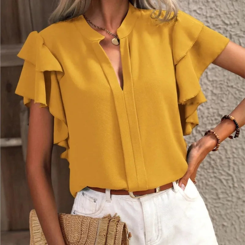 Iris Ruffle Sleeve V-Neck Blouse