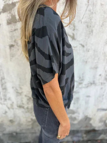 Sara Lace-Up Zebra Print Blouse