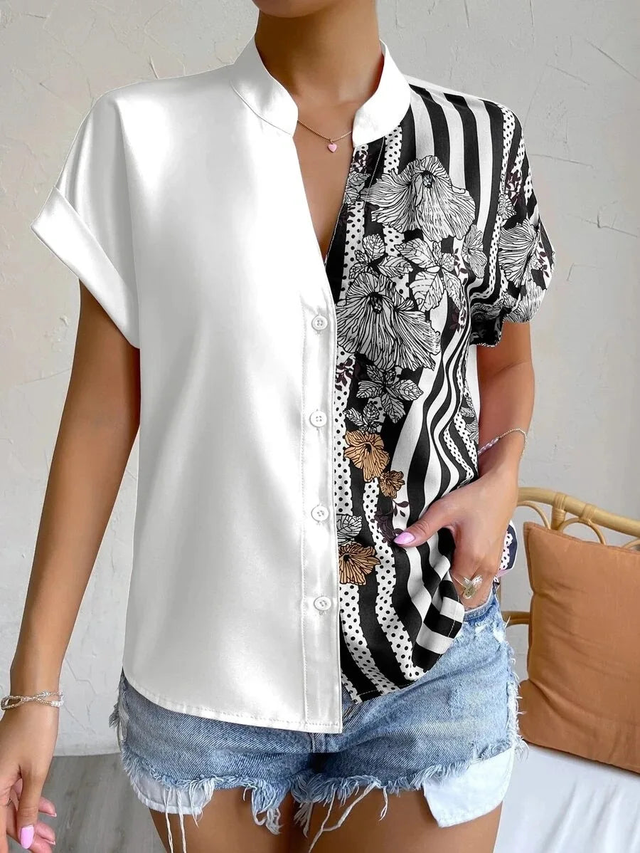 Liora Contrast Floral Button Blouse