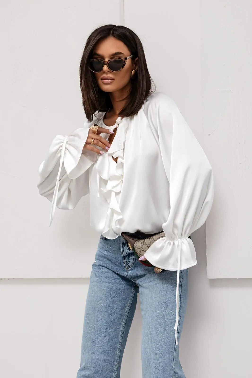 Vianna Ruffle Sleeve Tuxedo Shirt
