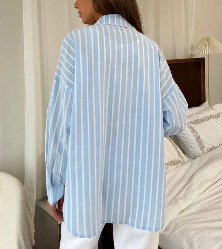 Elina Striped Long-Sleeve Shirt Jacket