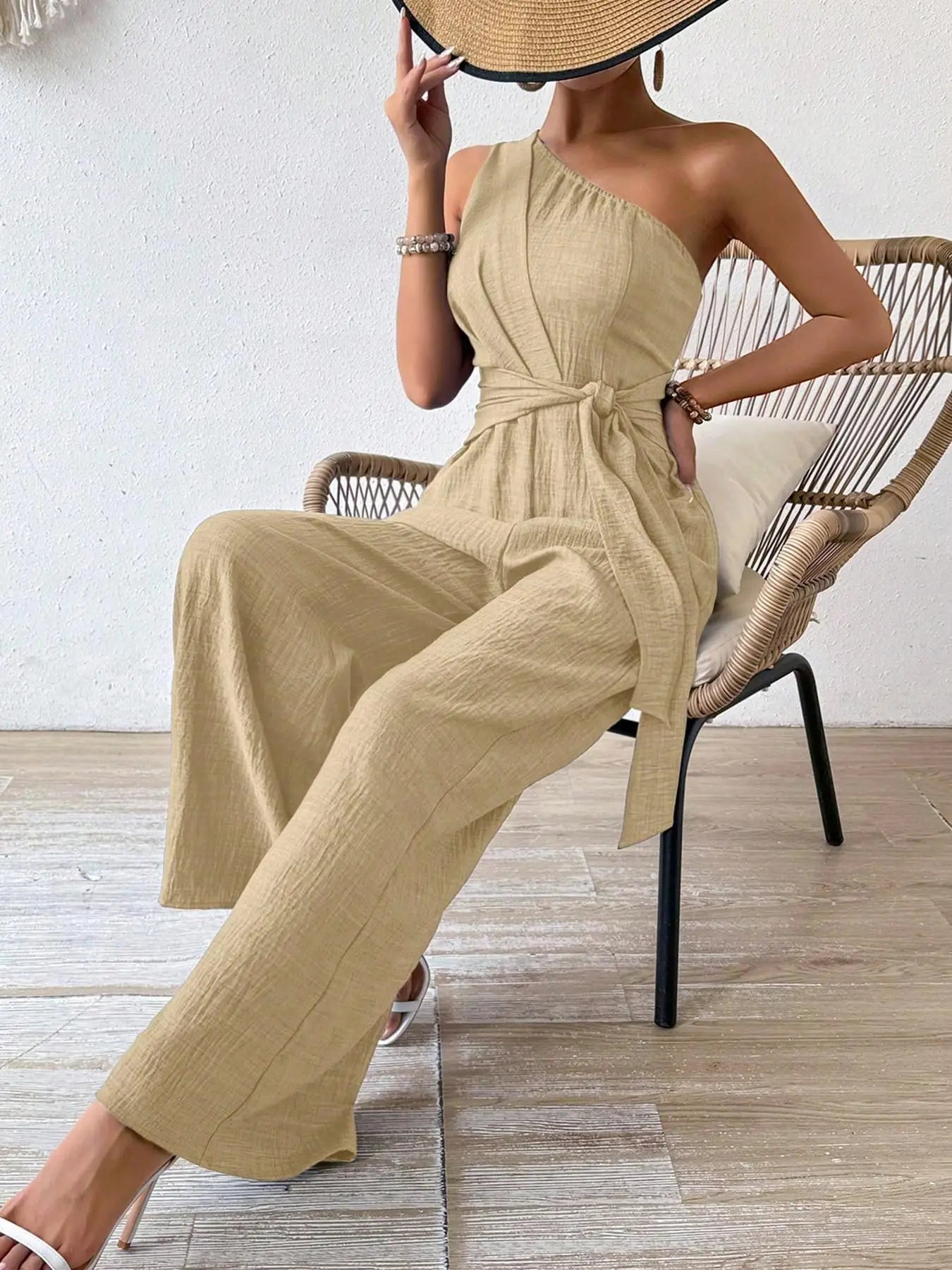 Mirella One-Shoulder Belted Jumpsuit