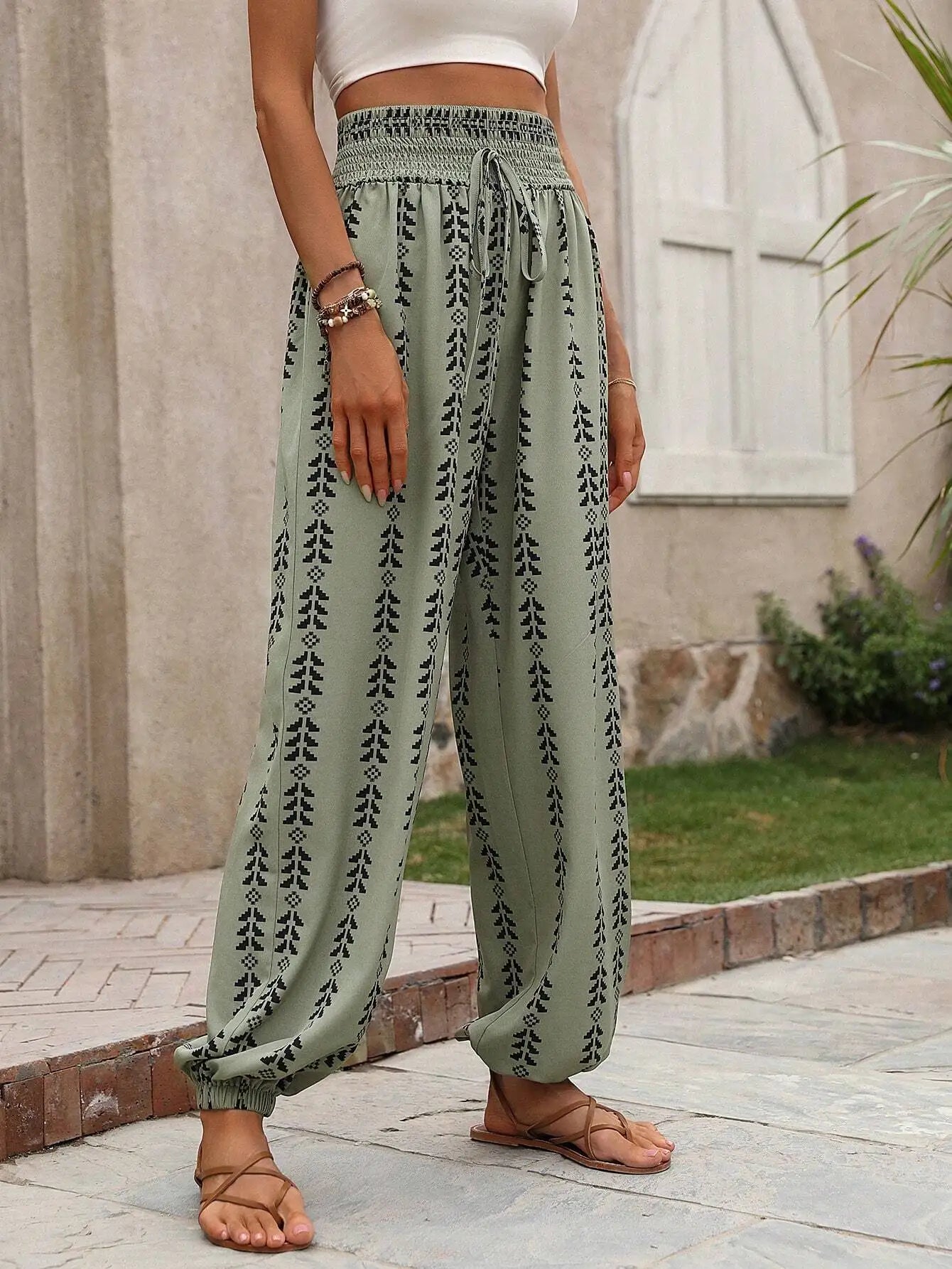 Noa Grid Wide-Leg Lantern Pants