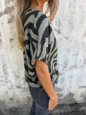 Sara Lace-Up Zebra Print Blouse