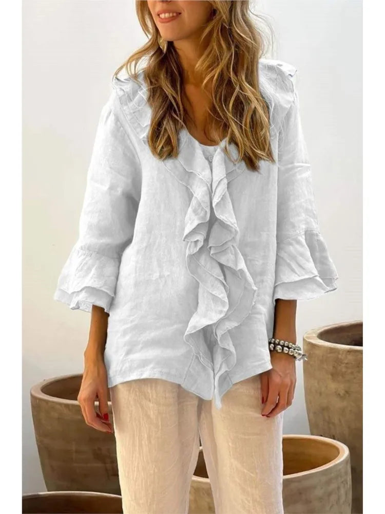Viola Ruffle V-Neck Blouse