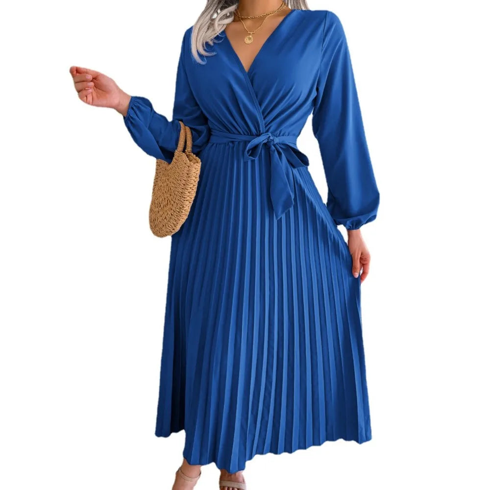 Elara Lace-Up Pleated Maxi Dress