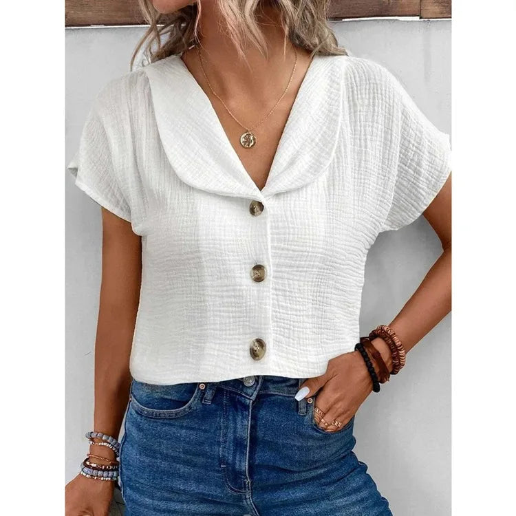 Clara V-Neck Buttoned Blous