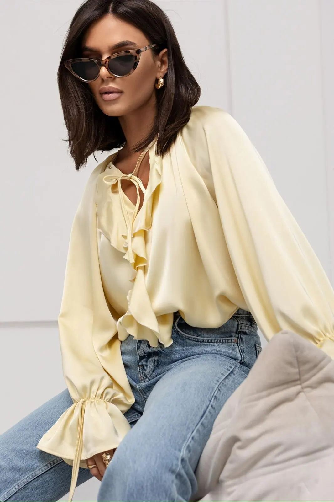 Vianna Ruffle Sleeve Tuxedo Shirt