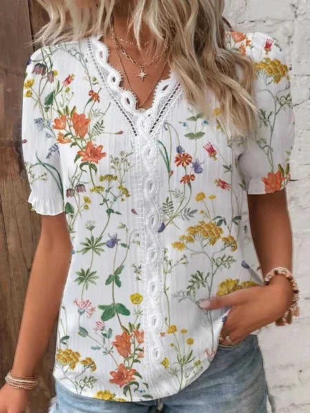 Eva Lace Patchwork Floral Blouse