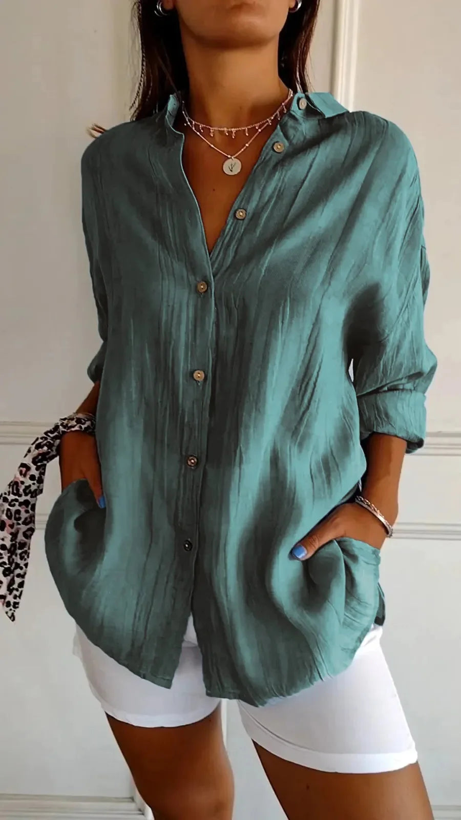 Selene Pleated Button-Up Blouse