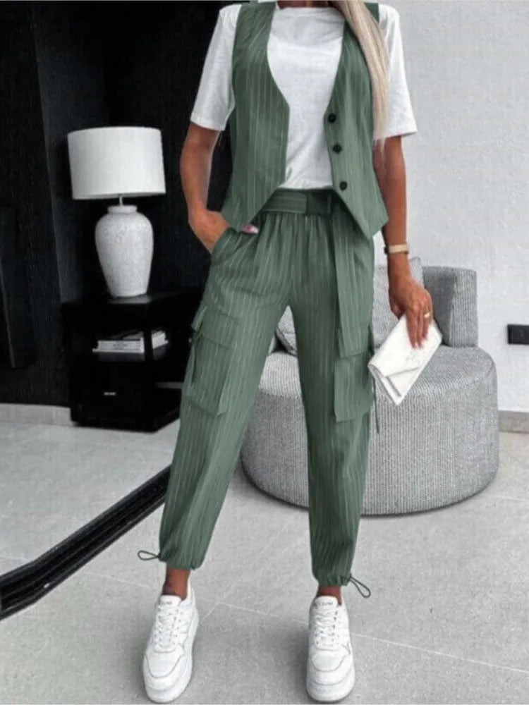 Alora Striped Vest & Pants Set