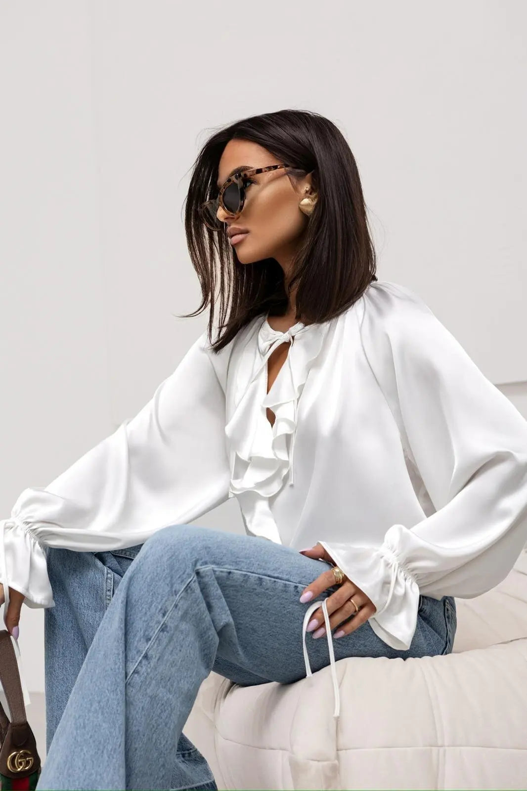 Vianna Ruffle Sleeve Tuxedo Shirt