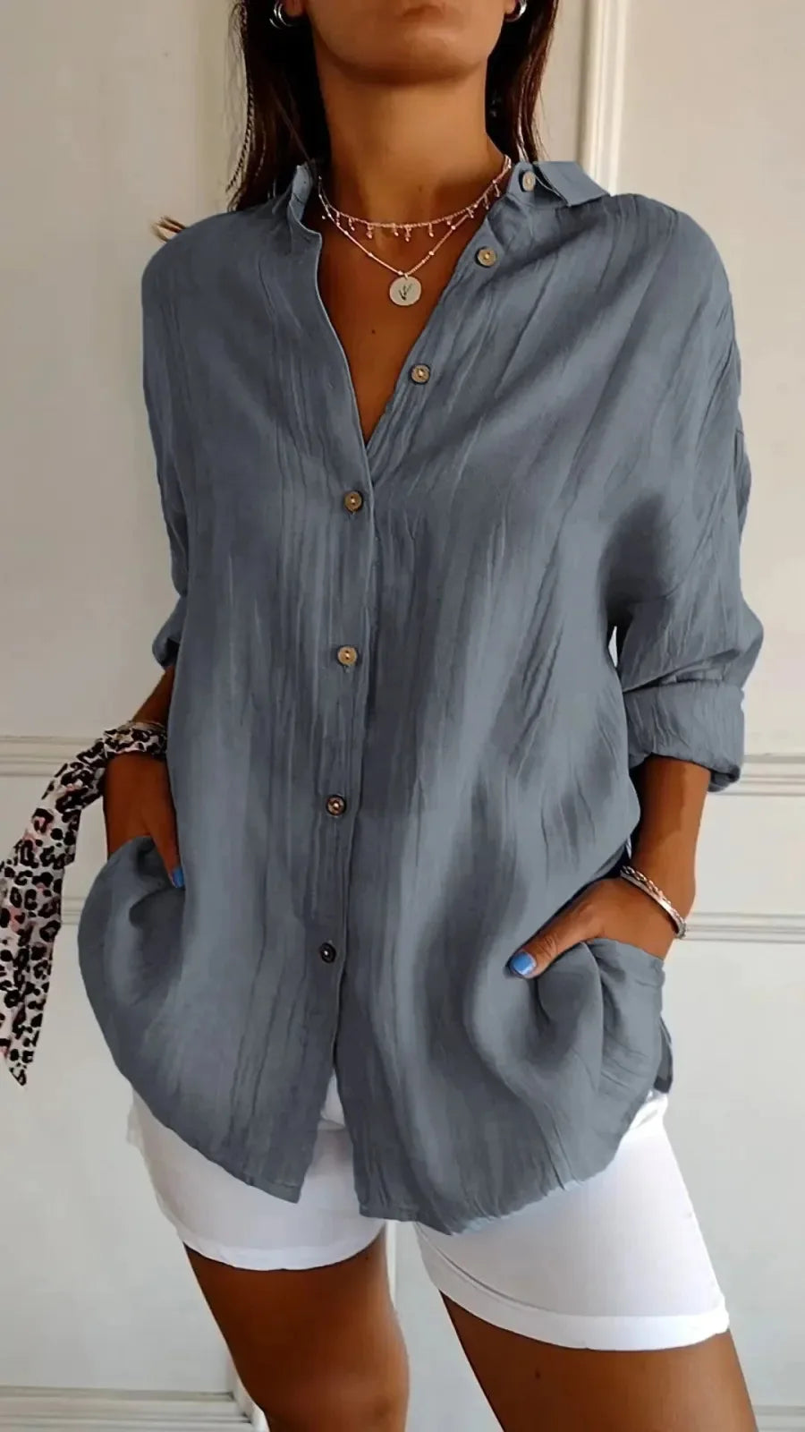 Selene Pleated Button-Up Blouse