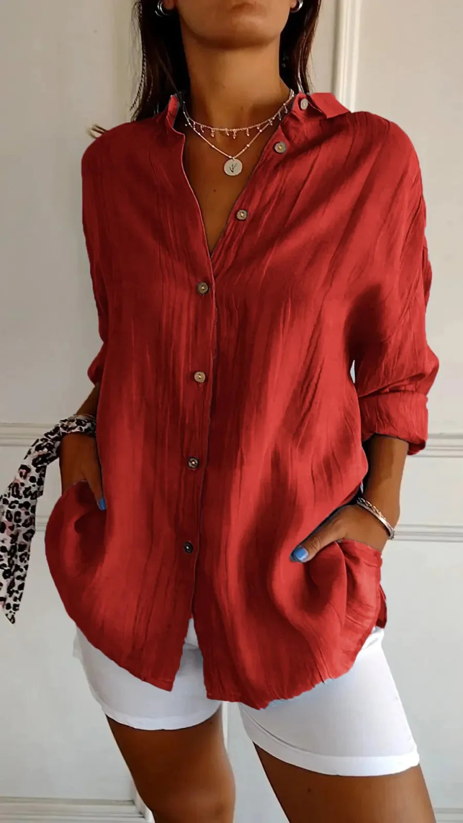 Selene Pleated Button-Up Blouse