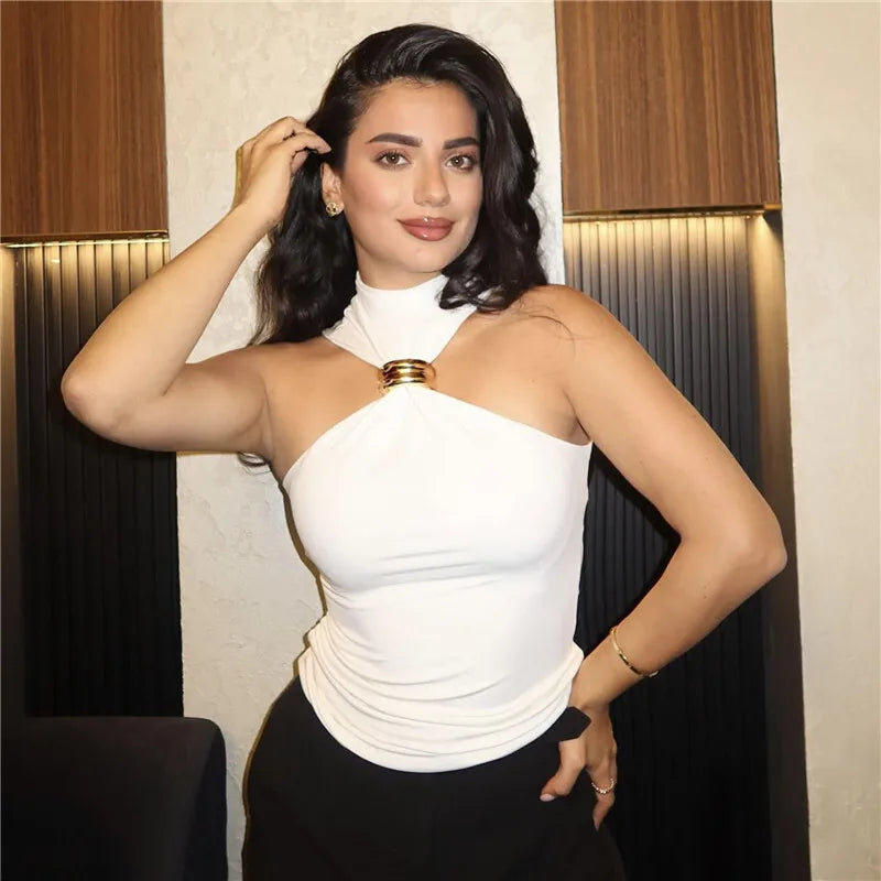 Reva Y2K Metal Ring Knit Crop Top