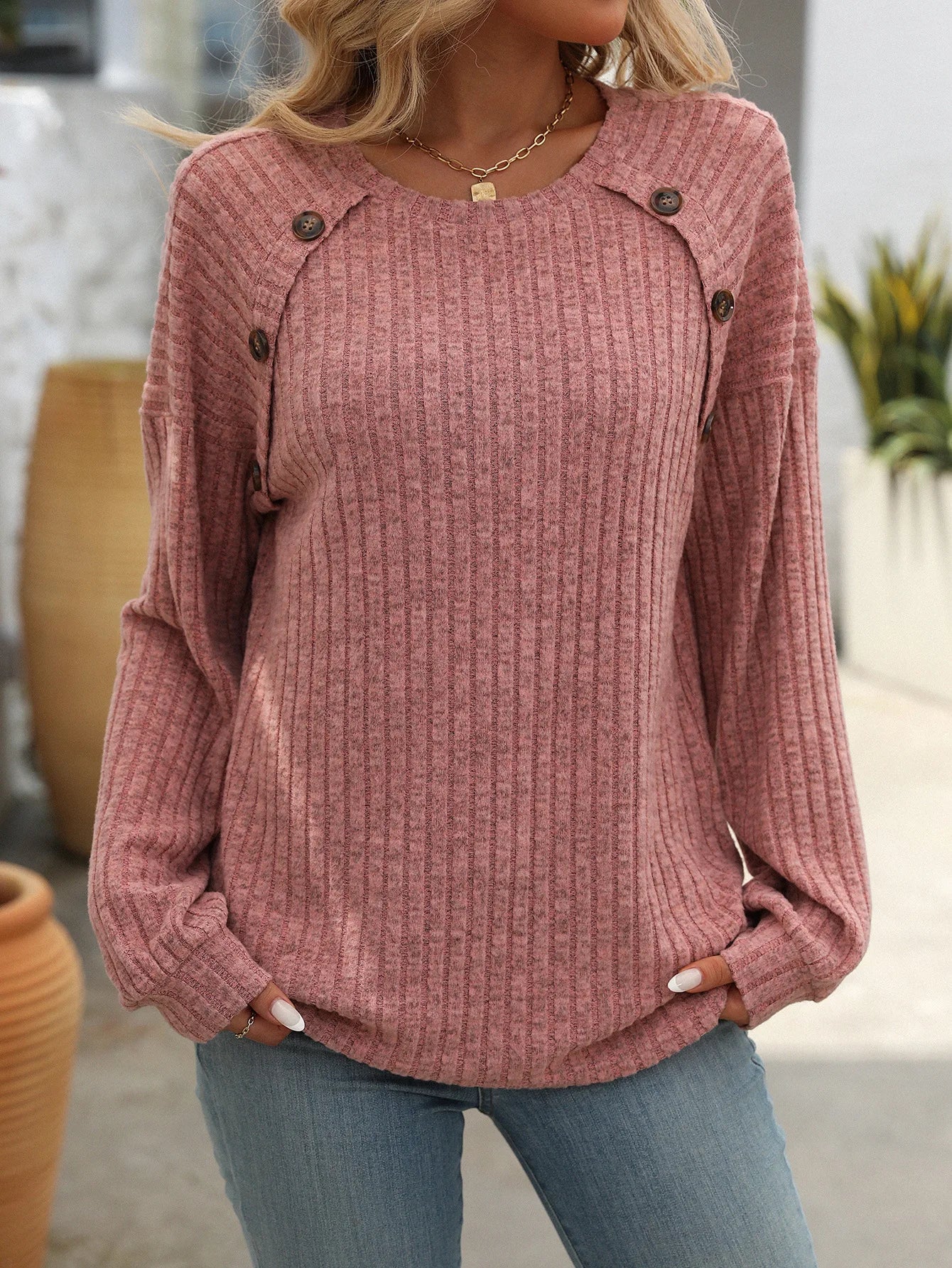 Arden Brushed Button Pullover Tee