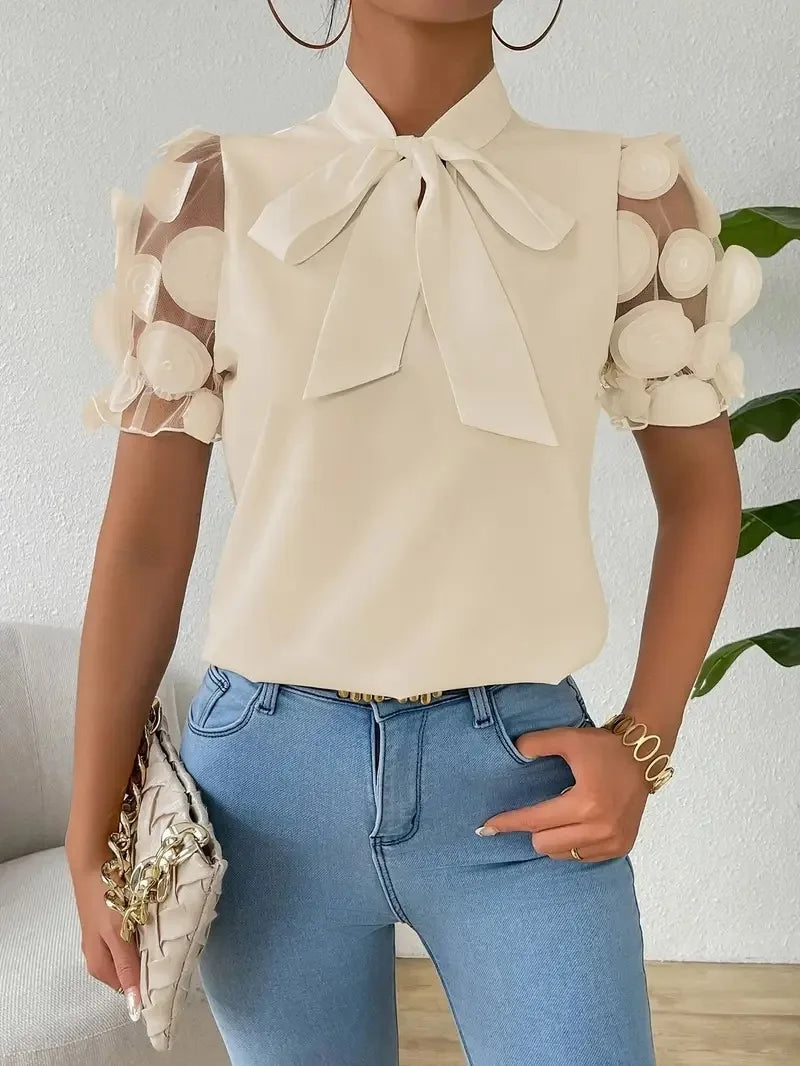 Vivienne Bow Neck Mesh Blouse