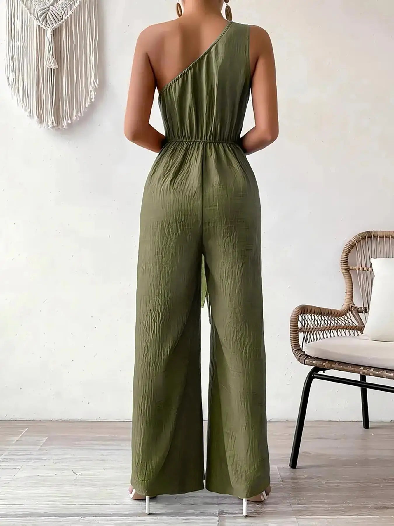 Mirella One-Shoulder Belted Jumpsuit